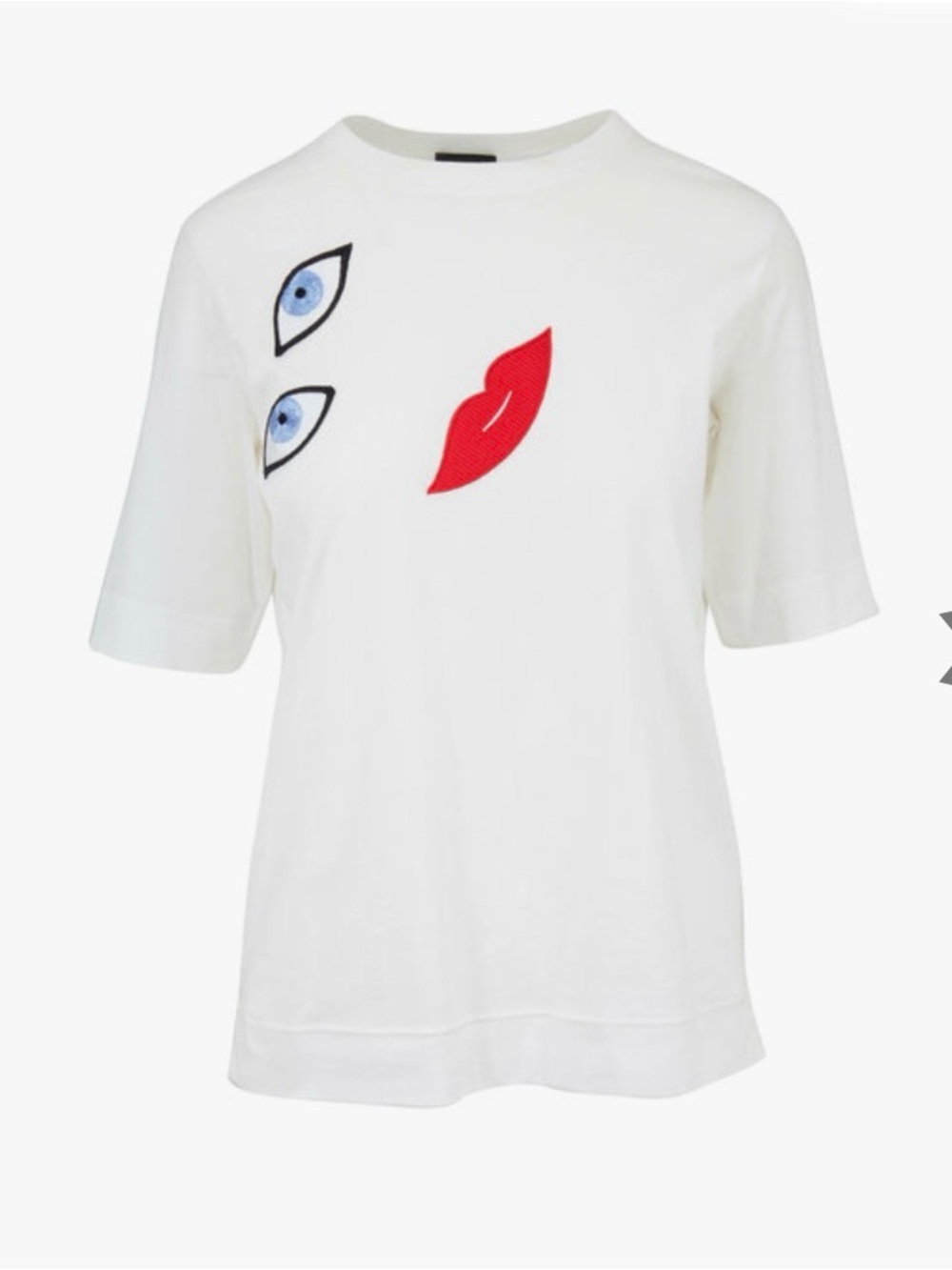 Akris x Geta Brătescu Paper Self Portrait Embroidered Eyes Lips Tee Shirt US 8 M